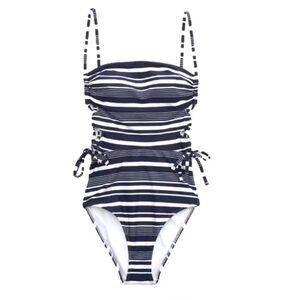 Aerie Striped Side Lace Up Full Coverage One Piece Swimsuit